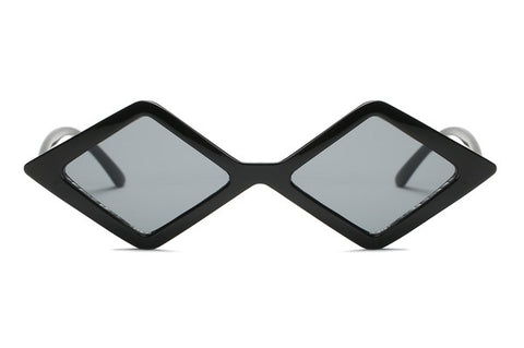 black plastic frame angular diamond shaped cat eye sunglasses with black smoke lens 