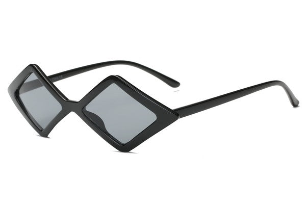 black plastic frame angular diamond shaped cat eye sunglasses with black smoke lens 