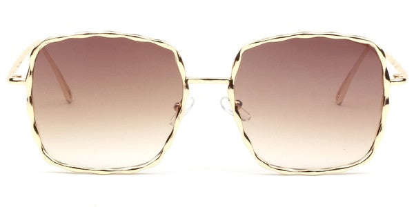 Textured Metal Square Frame Sunglasses - Gold