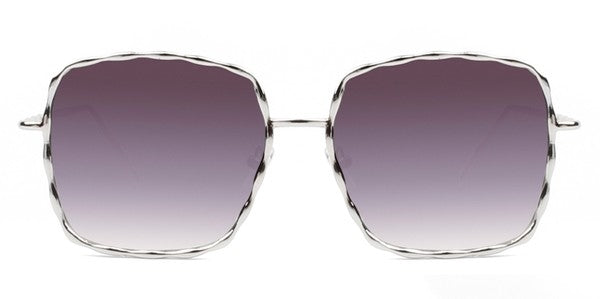 textured dark silver metal square frame sunglasses with gradient purple lens