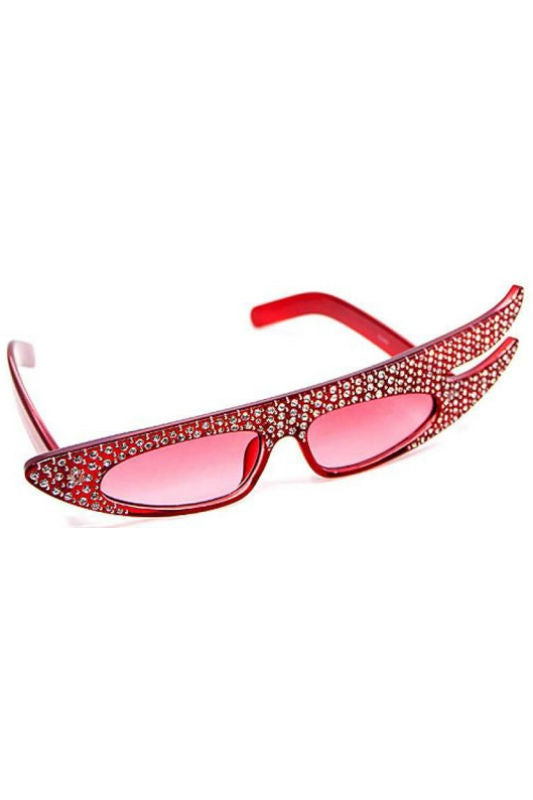 shiny rose plastic frame rhinestone embellished asymmetrical "Hollywood" style sunglasses with gradient rose pink lens