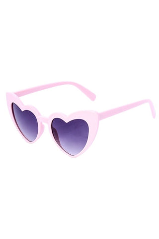 pink plastic angular heart-shaped sunglasses with a gradient smoke lens