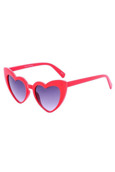 angular "Lolita" heart-shaped red plastic frame sunglasses gradient smoke lens