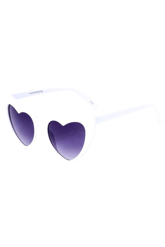 White Angular Heart Cat-Eye Sunglasses, 100% UV protection