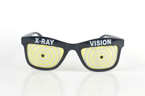 yellow white concentric circle pattern lens "x-ray vision" novelty black plastic frame sunglasses