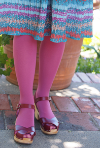  matte finish anitque rose pink opaque pantyhose tights, shown on model
