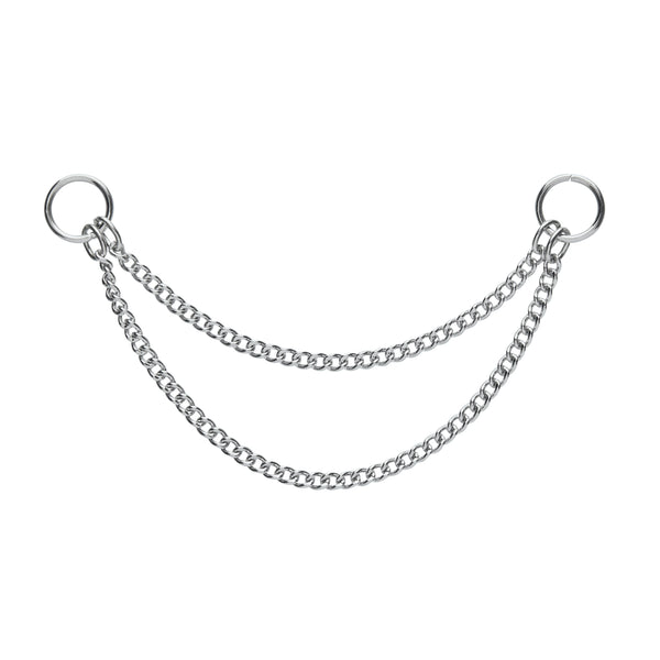 A double brooch chain with two o-rings for brooch clasps to go through 