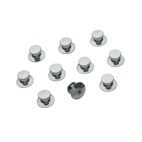10 locking pin backs in silver metal 