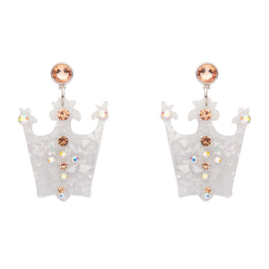 pair Wizard of Oz Collection "The Good Witch's Crown" glitter resin drop earrings with Czech glass crystals