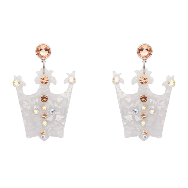 pair Wizard of Oz Collection "The Good Witch's Crown" glitter resin drop earrings with Czech glass crystals