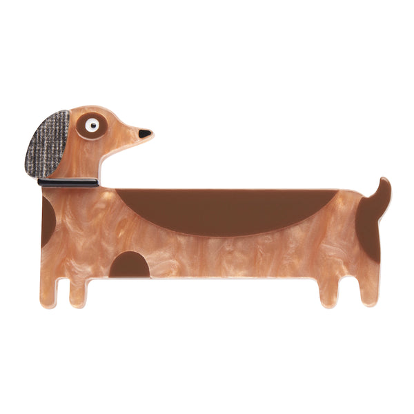 Terry Runyan Collaboration Collection "Long Dog" layered resin dachshund brooch