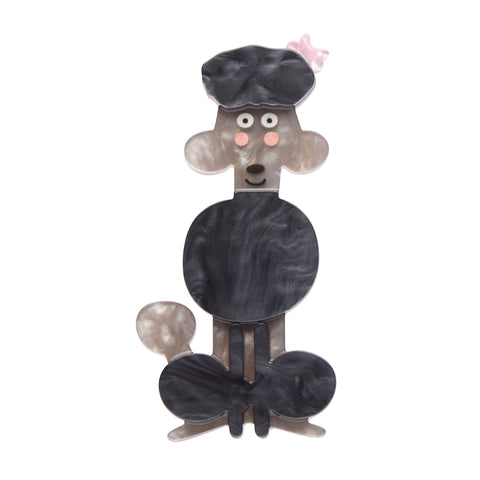 Terry Runyan Collaboration Collection "Poodle Along" layered resin black and grey dog brooch