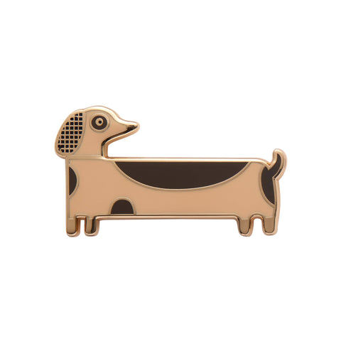 Terry Runyan collaboration collection "Long Dog" enameled gold metal dachshund clutch back pin