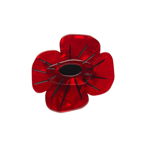Remembrance Poppy ripple red bloom with black center layered resin mini brooch