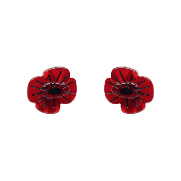 pair 3/4" Remebrance Poppy ripple red bloom with black center layered resin post earrings