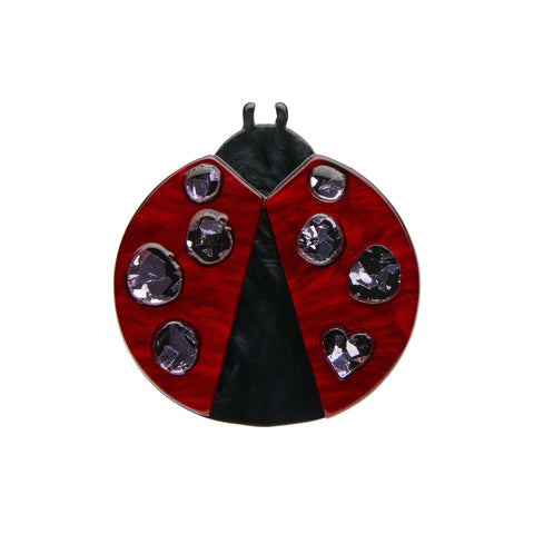 "Lou Lou Ladybug" red and black beetle layered resin mini brooch