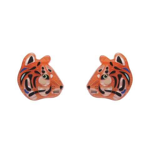 pair Pete Cromer x Erstwilder Wildlife Collaboration Collection "The Tranquil Tiger" layered resin post earrings