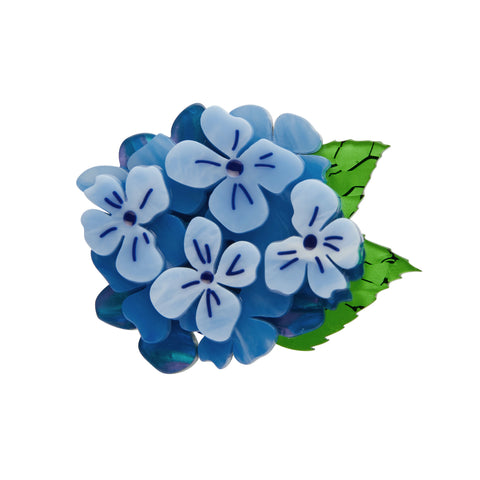 "Heartfelt Hydrangea" multi tone blue blooms with green leaves layered resin mini brooch pin