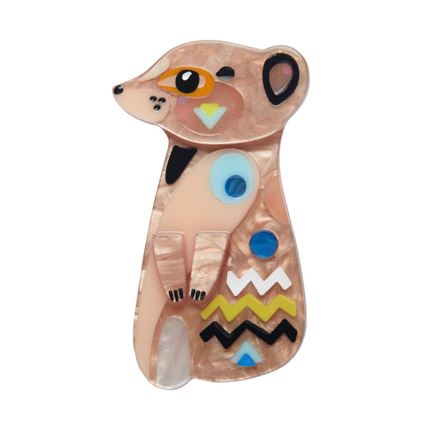 Pete Cromer x Erstwilder Wildlife Collaboration Collection "The Masterful Meerkat" layered resin brooch