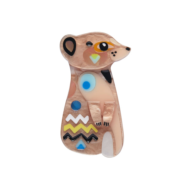 Pete Cromer x Erstwilder Wildlife Collaboration Collection "The Masterful Meerkat" layered resin mini brooch