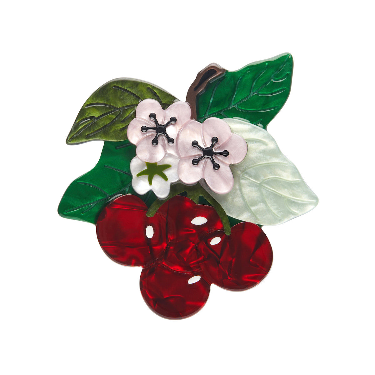 Botanical Fruit Collection "Blossoming Cherries" layered resin brooch