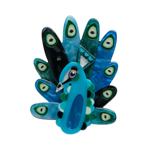 Pete Cromer x Erstwilder Wildlife Collaboration Collection "The Picturesque Peacock" layered resin brooch