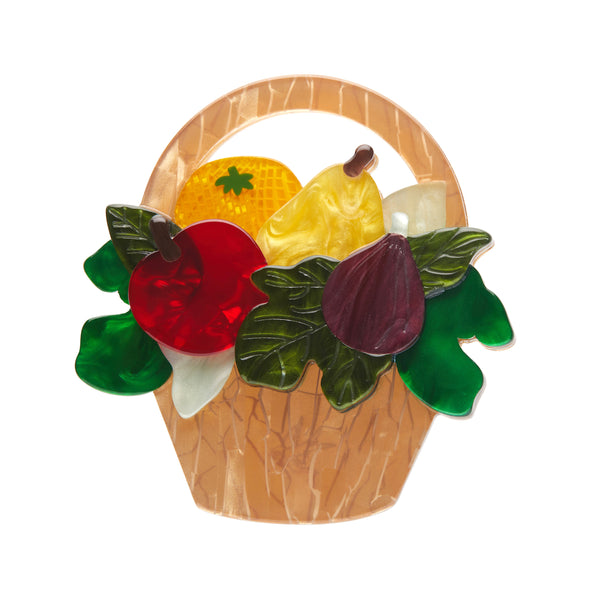 Botanical Fruit Collection "Picnic Party Starter" layered resin fruit filled basket brooch