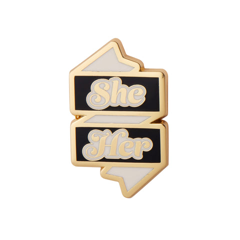 Pride & Joy Collection She/Her Pronoun enameled gold metal clutch back pin