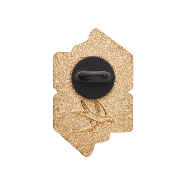 Pride & Joy Collection She/Her Pronoun enameled gold metal clutch back pin, shown back view
