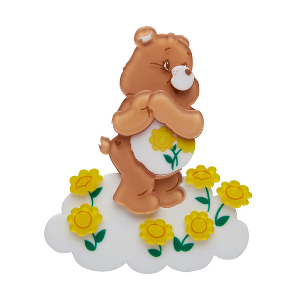 Care Bears Collection "Feeling Friendly" bear with yellow flowers layered resin brooch