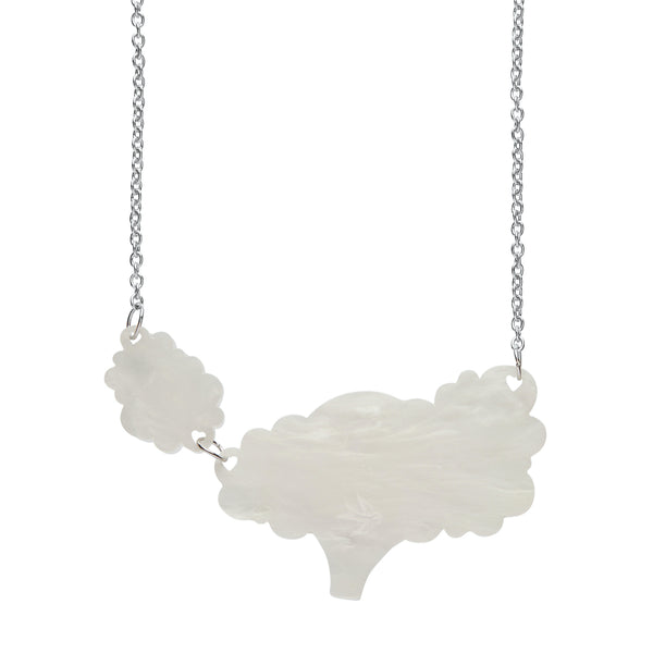 Fan Favourites release "Around the World" hot air balloon and clouds pendant on silver metal chain necklace, shown back view