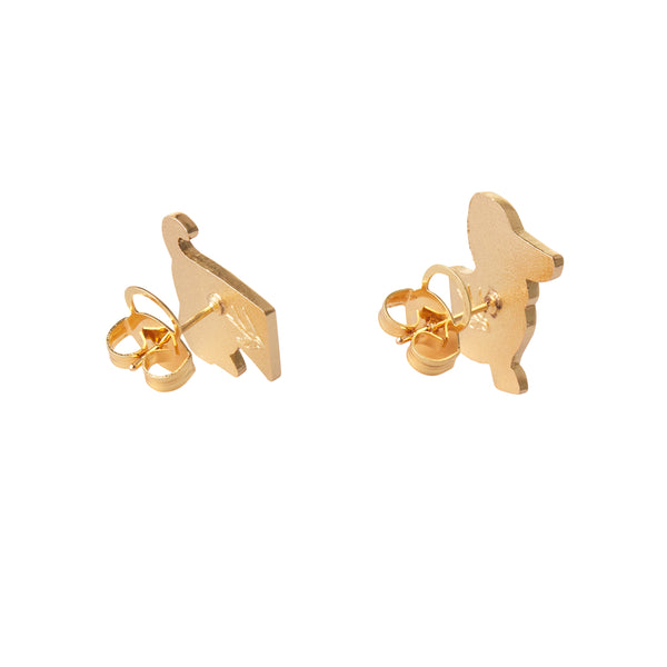 Pride & Joy Collection "Spiffy the Supportive Dog" enameled gold metal post earrings, shown back view