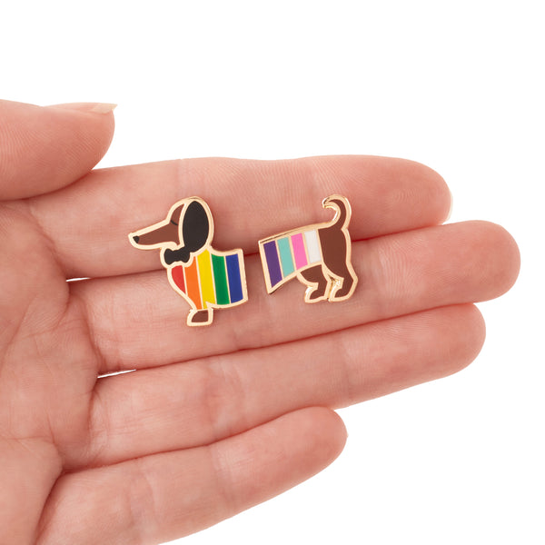 Pride & Joy Collection "Spiffy the Supportive Dog" enameled gold metal post earrings